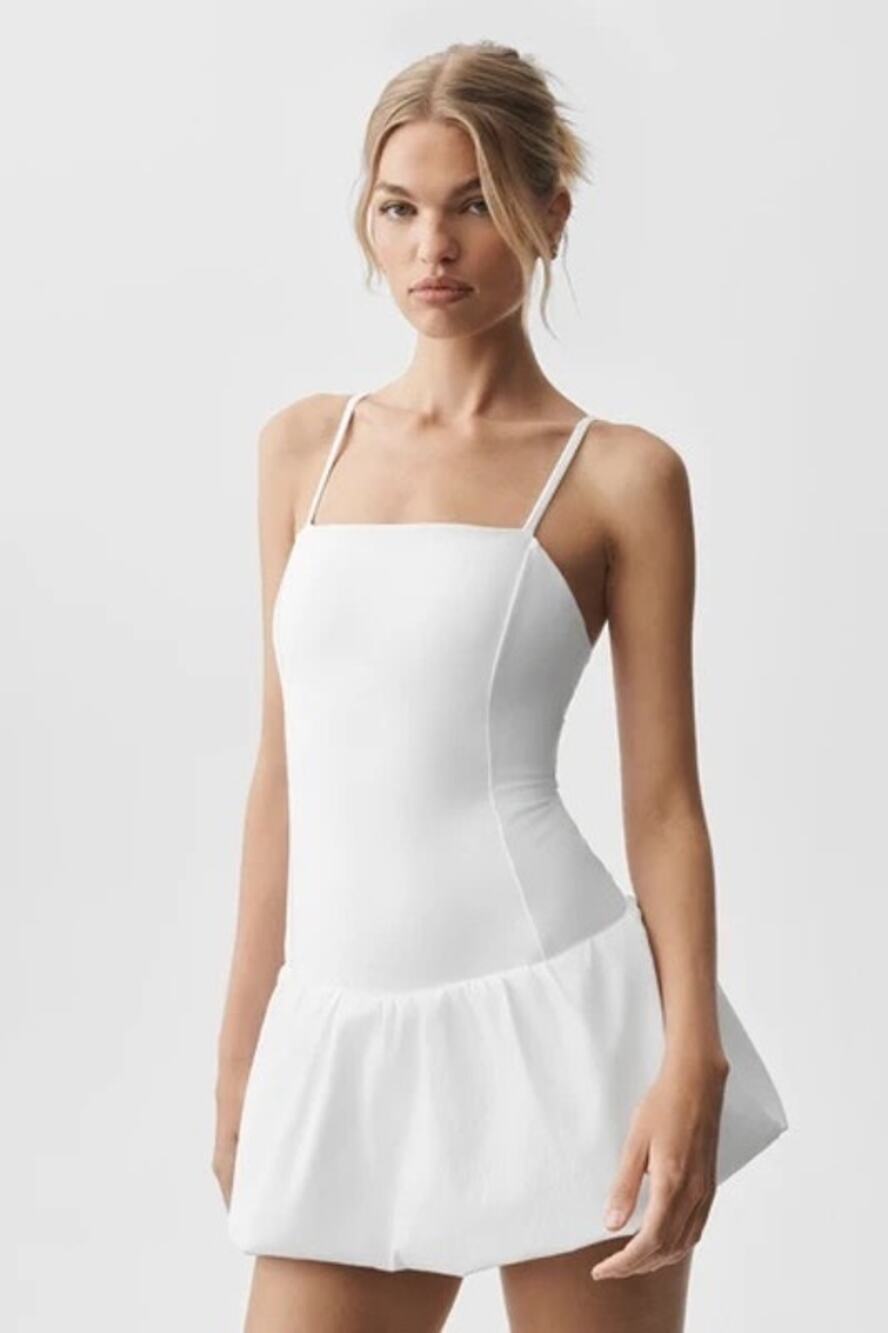 Alo Yoga Airbrush Love Match White Bubble Hem Tennis Mini Dress Shorts Size M